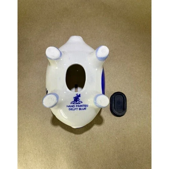 Vtg Hand Painted Delft Blue Small Piggy Coin Bank Holland Collectible w/ Stopper - Picture 7 of 10